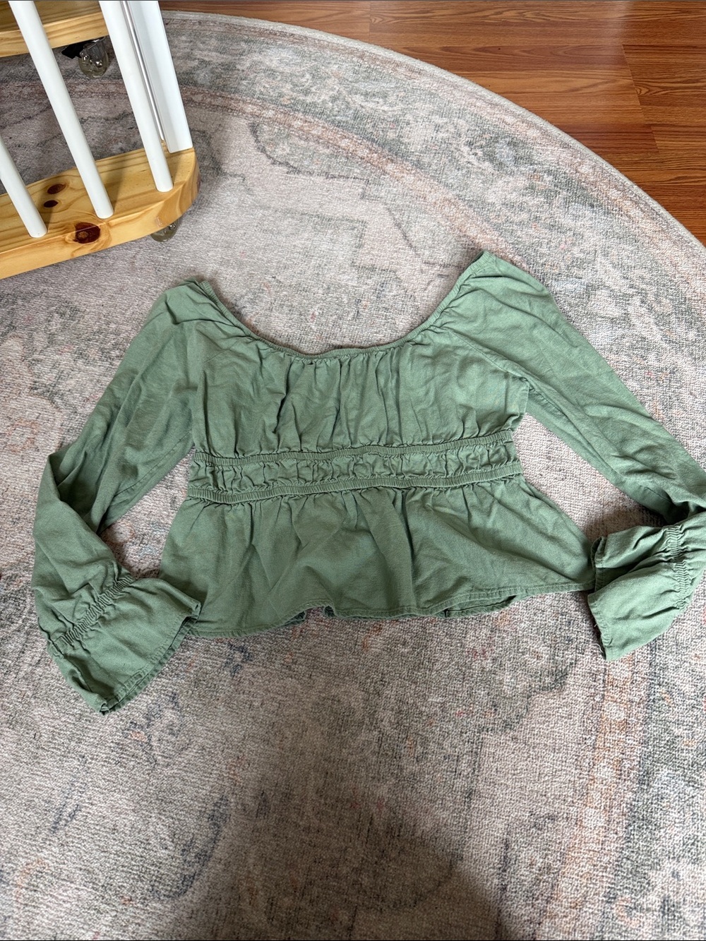 Super cute Women's Sage Green Peplum Long-Sleeve Top